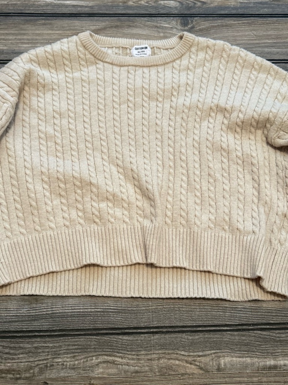 Cotton On Cream Cable-Knit Crewneck Sweater